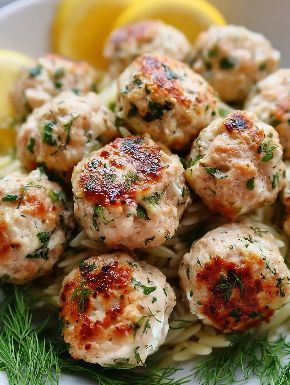 Greek Chicken Meatballs with Lemon Orzo