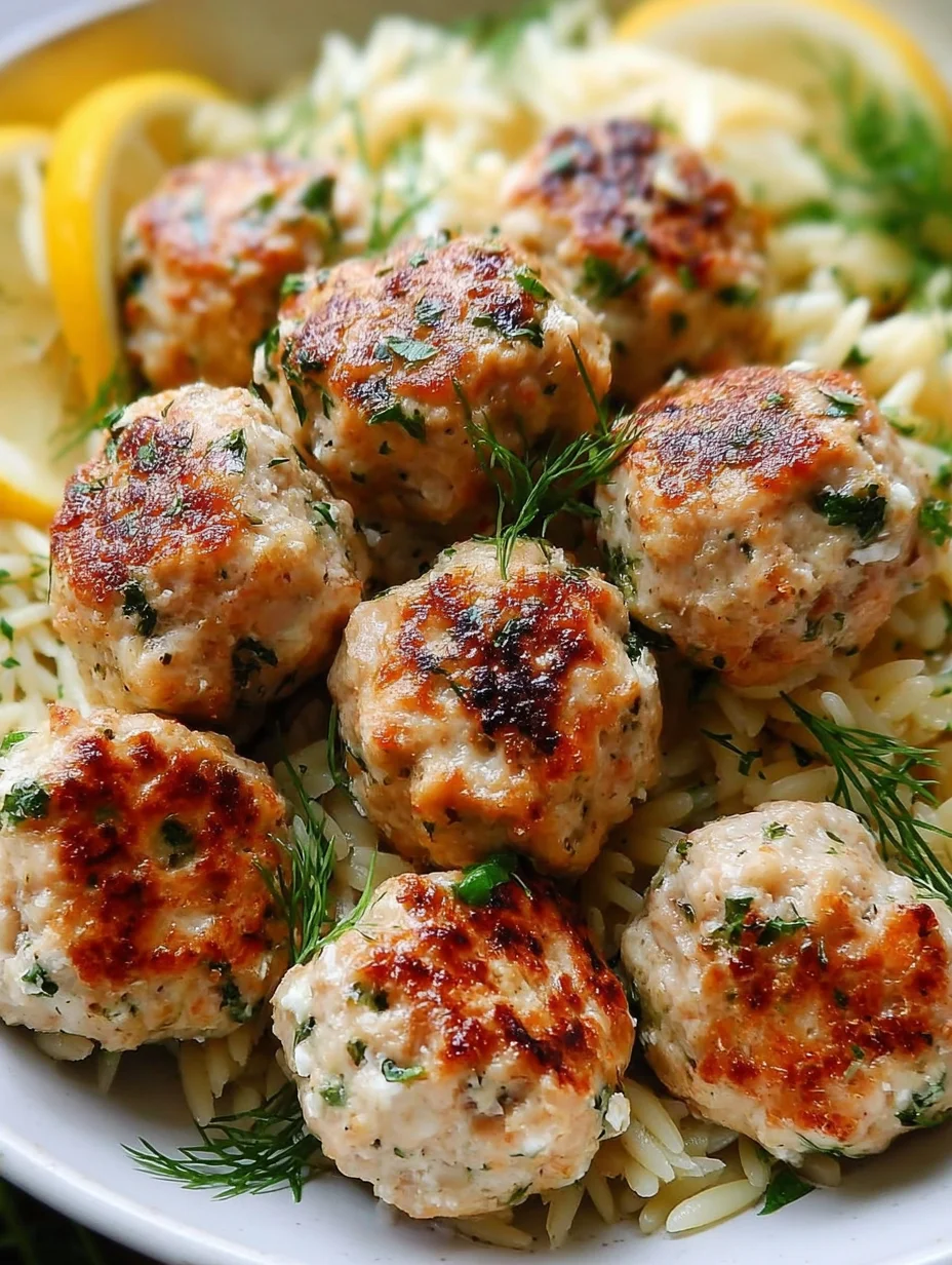 Greek Chicken Meatballs with Lemon Orzo