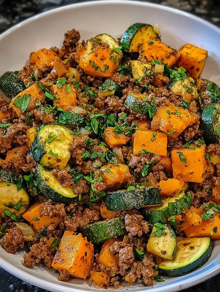 Ground Beef Zucchini Sweet Potato Skillet