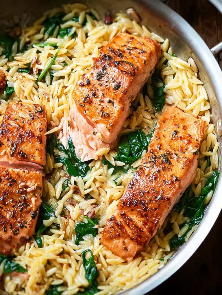 One Skillet Salmon with Lemon Orzo