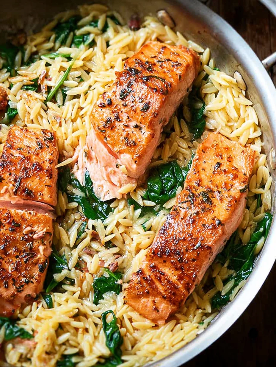 One Skillet Salmon with Lemon Orzo