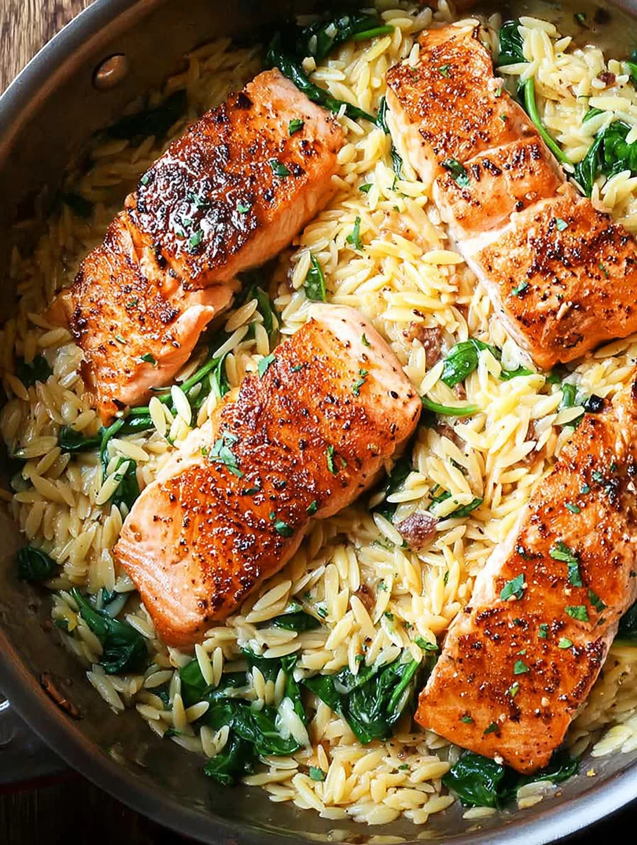 One Skillet Salmon with Lemon Orzo