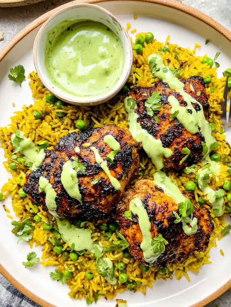 Peruvian Chicken and Rice with Green Sauce