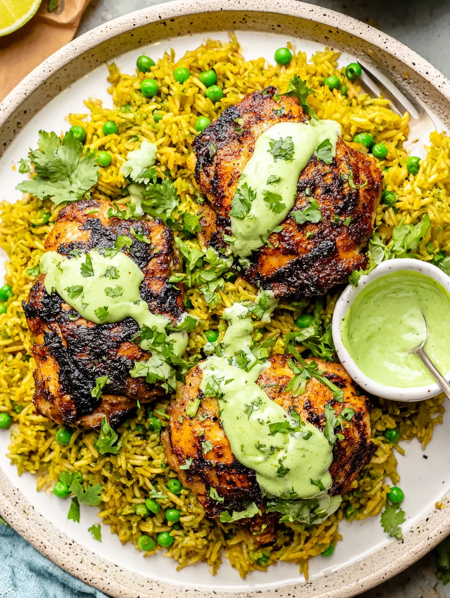 Peruvian Chicken and Rice with Green Sauce