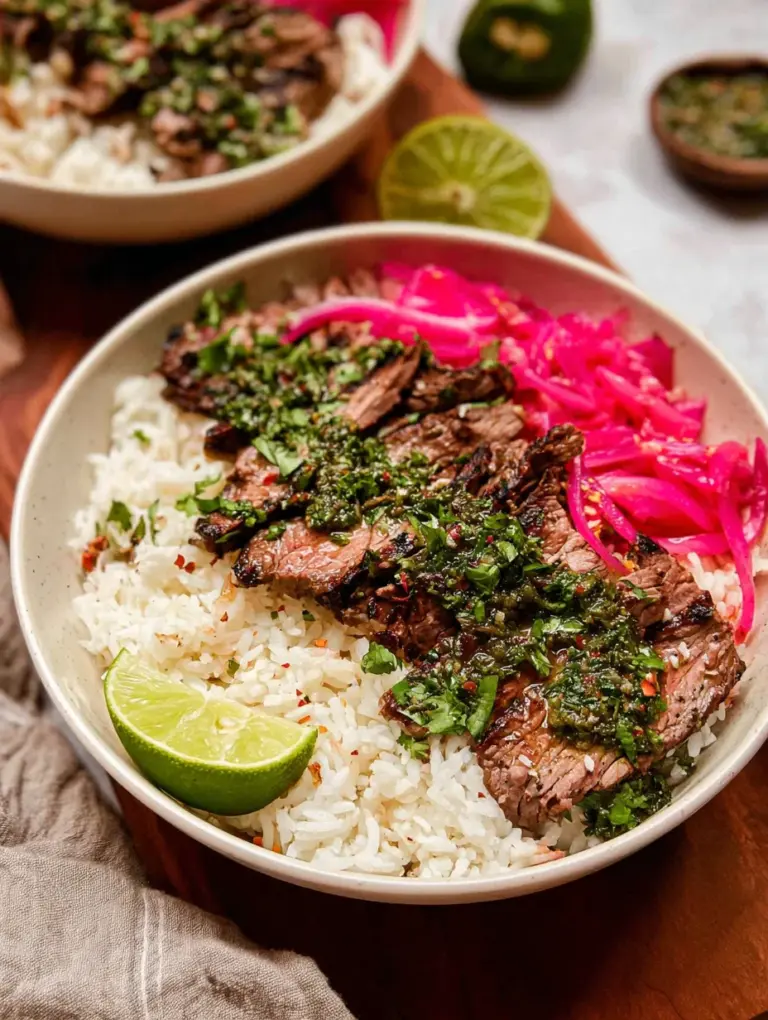 Skirt Steak Rice Bowls with Chimichurri Sauce