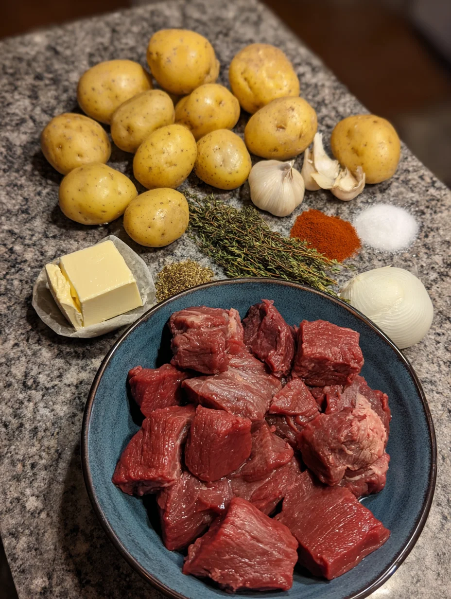 Slow Cooker Garlic Butter Beef Bites & Potatoes