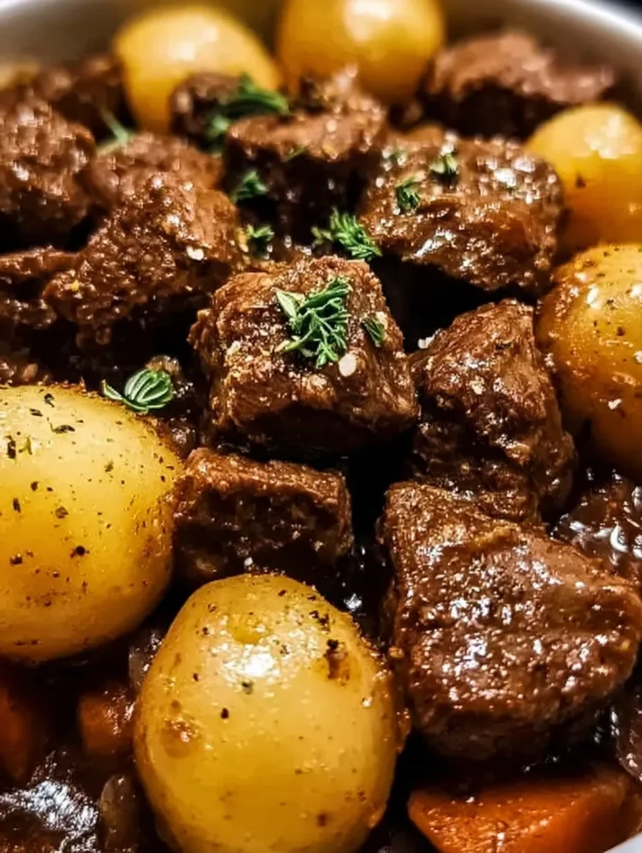 Slow Cooker Garlic Butter Beef Bites & Potatoes