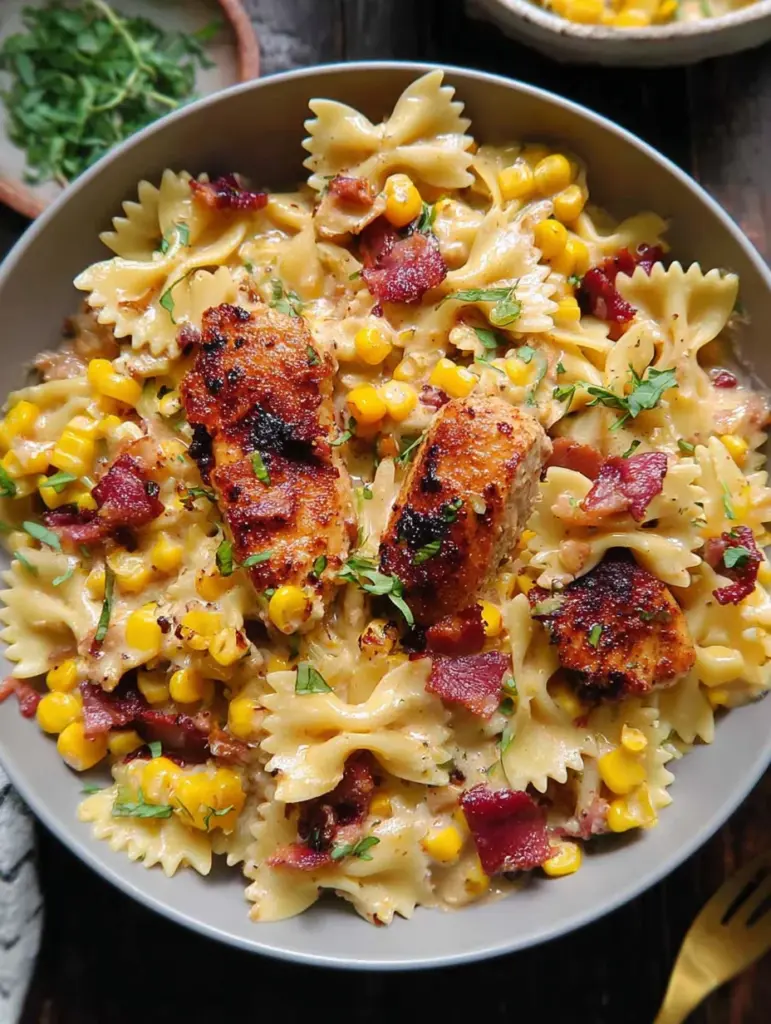Creamy Chicken and Corn Pasta with Bacon