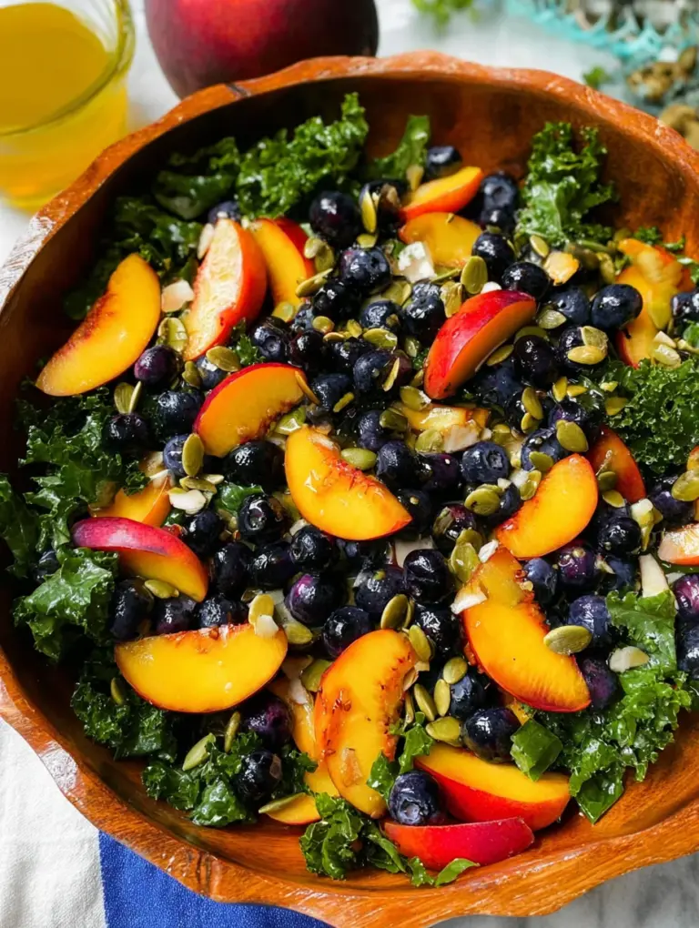 Summer Peach Blueberry Kale Salad