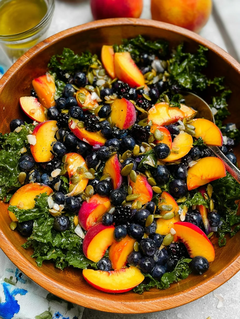 Summer Peach Blueberry Kale Salad